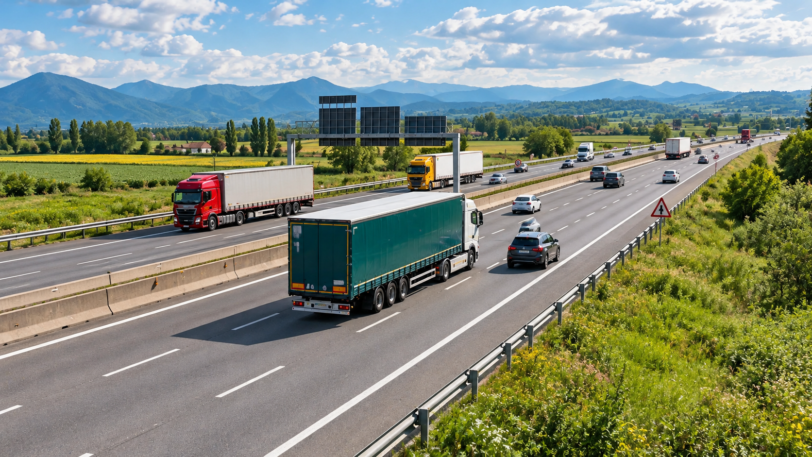 Certo. Come didascalia generale userei: Trasporto merci su strada: il nuovo Codice della strada introduce misure su guida professionale, divieti di circolazione, CQC e operatività dei mezzi pesanti.